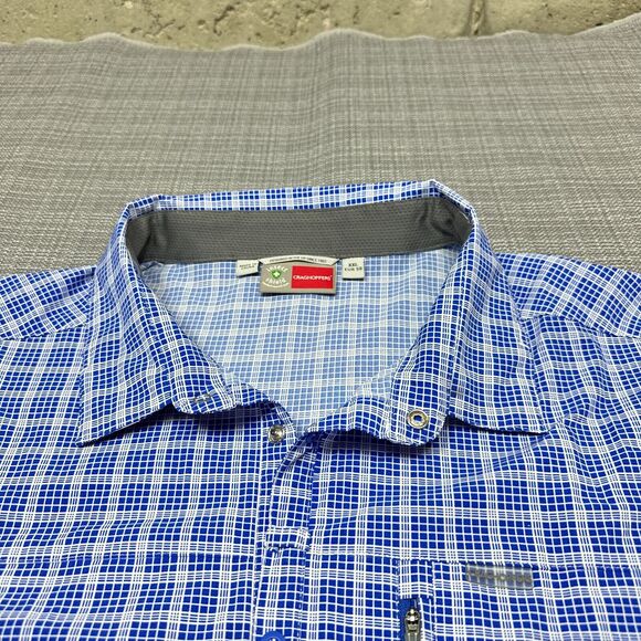 Craghoppers Shirt Men XXL Blue Insect Shield Lightweight Snap Up Camping Fishing - Picture 6 of 14